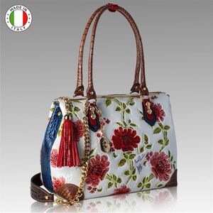 Marino Orlandi Designer Peonies Handpainted Leather Floral Crossbody Bag Purse